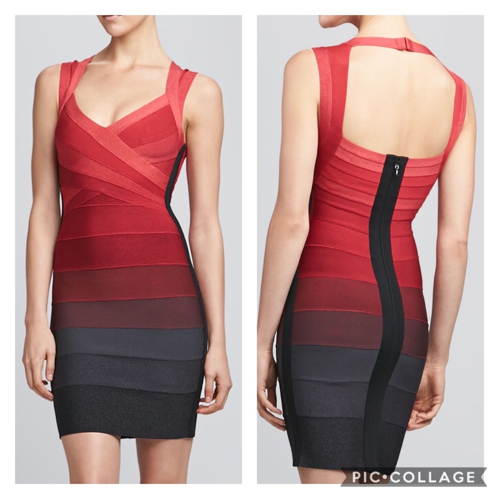 NWOT Herve Leger Amee Red Ombre Mini Dress, XS